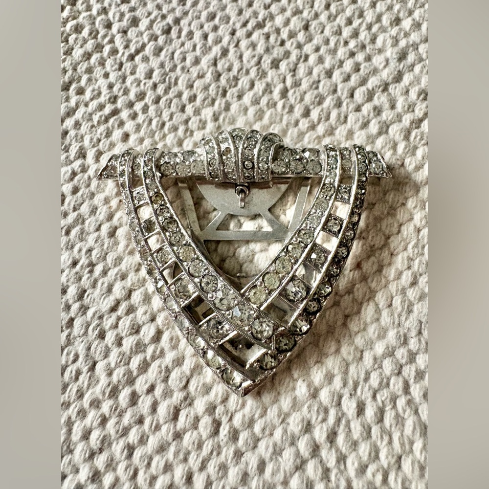 Vintage Art Deco Elisha Phinney 1932 Rhinestone Hinged Fur Dress Clip Brooch